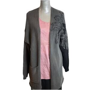 (nude) Brand Gray & Black Embellished Open Cardigan Duster Made In Italy M /40